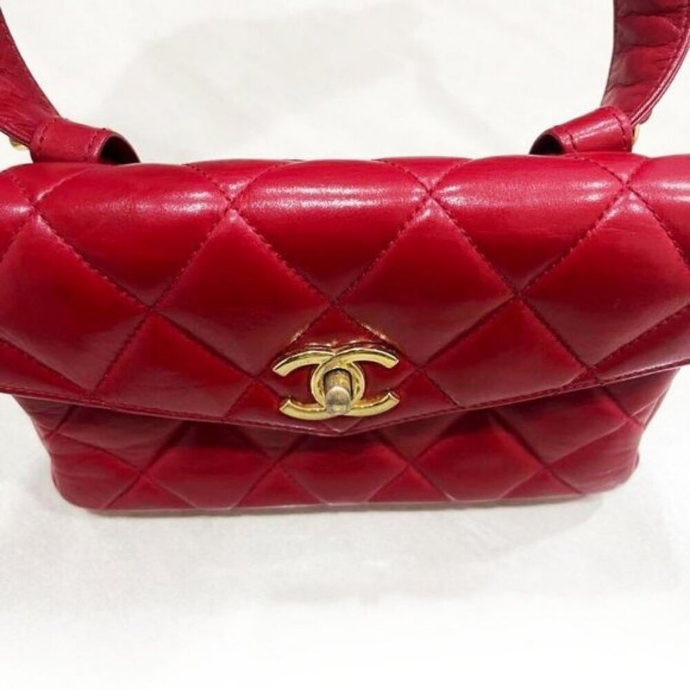 Authentic CHANEL CC Vintage Matelasse Lambskin Waist Pouch Bum Bag Leather Red - Picture 9 of 16